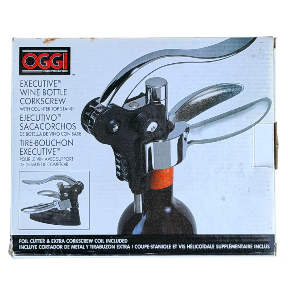 Oggi Executive Wine Bottle Corkscrew Set Silver Zinc Alloy Lever Foil Cutter New